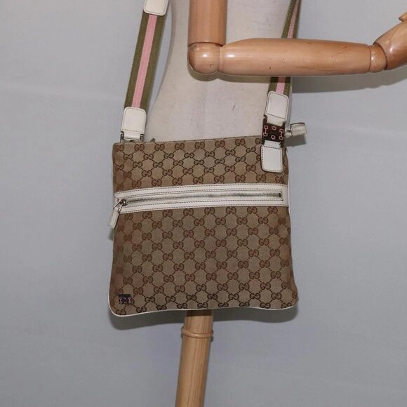 GUCCI GG Canvas Shoulder Bag Beige Silver - Picture 13 of 15